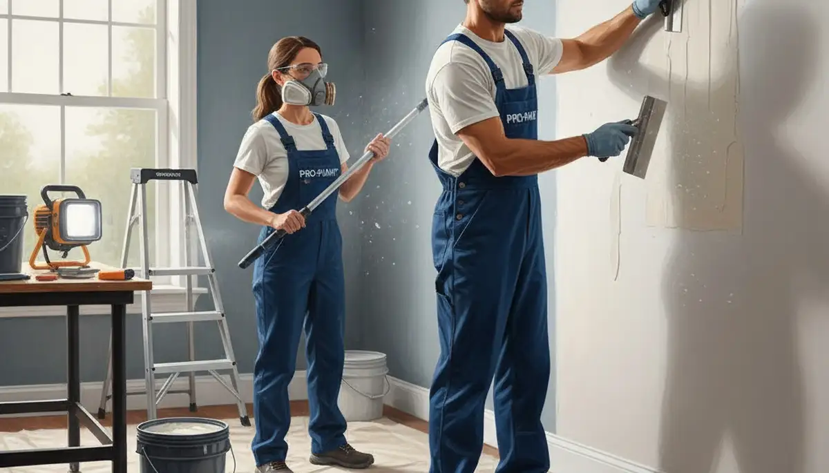 Drywall repair team in Escondido, CA preparing smooth interior walls for painting