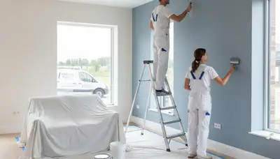 Interior house painters in Escondido, CA painting walls and trim for a bright, clean finish